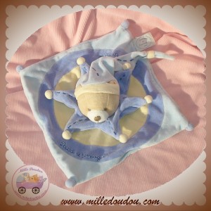 DOUDOU ET COMPAGNIE OURS BEIGE PLAT BLEU ECRU LEO