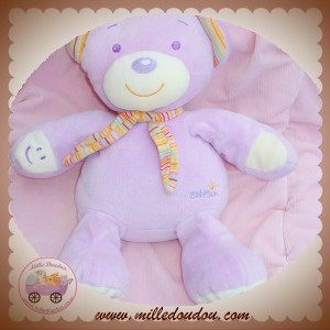 BABYSUN SOS DOUDOU OURS VIOLET MAUVE ECHARPE RIEUR 30 CM BABY SUN