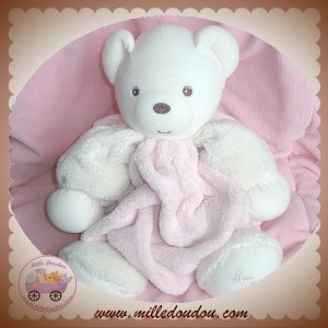 KALOO SOS DOUDOU PELUCHE OURS PLUME BLANC ROSE