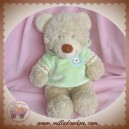 NICOTOY SOS DOUDOU OURS BOUCLETTE BEIGE PULL VERT CAPUCHE 