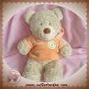 NICOTOY SOS DOUDOU OURS BOUCLETTE BEIGE PULL ORANGE CAPUCHE 