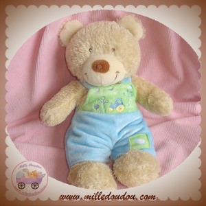 TEX SOS DOUDOU OURS BOUCLETTE BEIGE SALOPETTE BLEU VERTE 