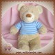 TEX SOS DOUDOU OURS BOUCLETTE BEIGE T-SHIRT BLEU RAYE 27 CM