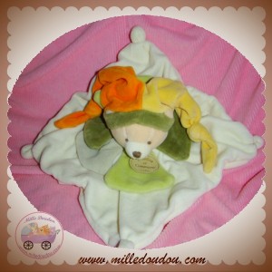 DOUDOU ET COMPAGNIE SOS OURS PLAT FLEUR ECRU VERT ORANGE 