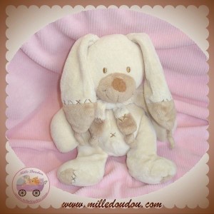 Doudou plat Lapin Beige écru écharpe NICOTOY