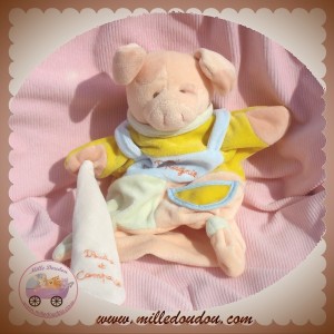 DOUDOU ET COMPAGNIE SOS COCHON MARIONNETTE JAUNE ROSE MOUCHOIR 1494