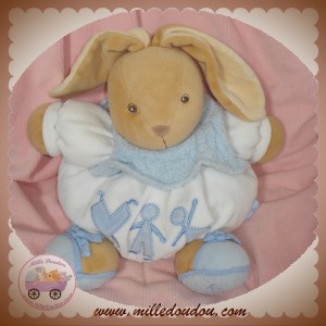 KALOO DOUDOU LAPIN BEIGE CORPS BOULE BLANC BLEU ENFANT SOS