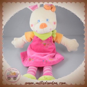 MOTS D'ENFANTS SOS DOUDOU LAPIN ECRU ROBE ROSE ORANGE