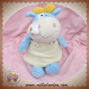 PEDRO SOS DOUDOU PELUCHE VACHE BLEU ROBE JAUNE