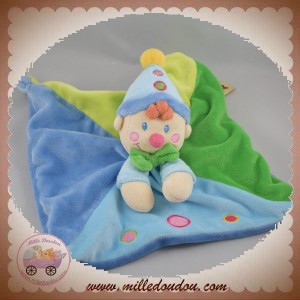 NICOTOY DOUDOU CLOWN LUTIN PLAT BLEU VERT NEZ SOS