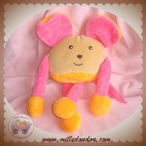 TAKINOU SOS DOUDOU SOURIS BEIGE ORANGE ROSE FLUO