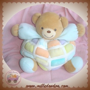 KALOO DOUDOU OURS BEIGE CORPS BOULE BLEU CANDIES CARRE GAUFFRE 