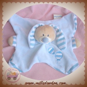 BOUT'CHOU MONOPRIX DOUDOU LAPIN PLAT BLEU BALLON BRODERIE 