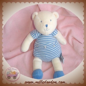 MOULIN ROTY SOS DOUDOU OURS BLANC CORPS RAYE BLEU