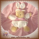 TAKINOU SOS DOUDOU LAPIN BEIGE BOULE ECRU T-SHIRT RAYE ROSE