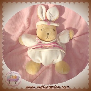 TAKINOU SOS DOUDOU LAPIN BEIGE BOULE ECRU T-SHIRT RAYE ROSE