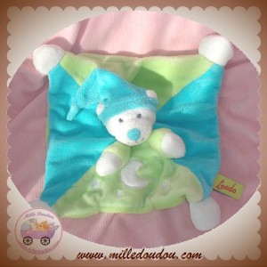 TOODO SOS DOUDOU OURS BLANC PLAT BLEU VERT FLUORESCENT