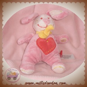 TEX SOS DOUDOU LAPIN ROSE AVEC COEUR ECHARPE OR 14 CM