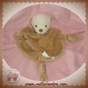 CARRE BLANC SOS DOUDOU OURS PLAT BEIGE MARRON NOEUD