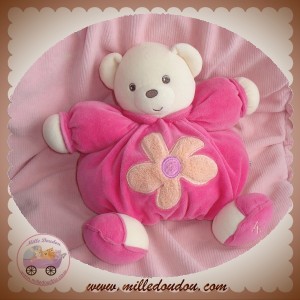 KALOO DOUDOU OURS BLANC BOULE ROSE FUSHIA FLEUR SAUMONEE