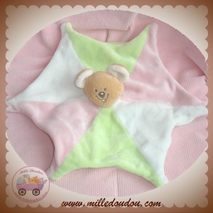 NOUNOURS SOS DOUDOU OURS PLAT ETOILE VERT ROSE BLANC