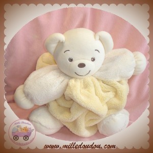 KALOO SOS DOUDOU PELUCHE OURS PLUME BLANC JAUNE CLAIR