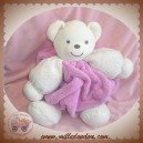 KALOO SOS DOUDOU OURS BLANC CORPS ROSE FUSHIA PLUME 30 CM