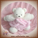 KALOO SOS DOUDOU OURS BLANC BOULE PLUME ROSE CLAIR 25 cm