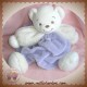 KALOO SOS DOUDOU OURS BLANC CORPS MAUVE VIOLET PLUME 30 CM