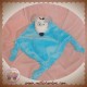 CARREBLANC DOUDOU CHIEN SOURIS BLANCHE CORPS PLAT BLEU NOEUD SOS