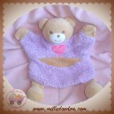 TAKINOU DOUDOU OURS BEIGE PLAT MARIONNETTE VIOLET MAUVE COEUR