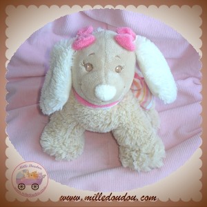 NOUKIE'S DOUDOU CHIEN SCUBA BEIGE NOEUD ROSE SOS