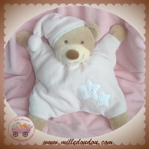 BOUT'CHOU SOS DOUDOU OURS QUASI PLAT ROSE ETOILES HOCHET RAYE