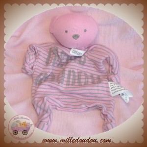 CREEKS DOUDOU OURS PLAT TISSU ROSE RAYE NOEUD