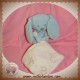 POMMETTE DOUDOU LAPIN BLEU MOUCHOIR ECRU ABC SOS