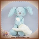 POMMETTE DOUDOU LAPIN BLEU MOUCHOIR ECRU ABC SOS