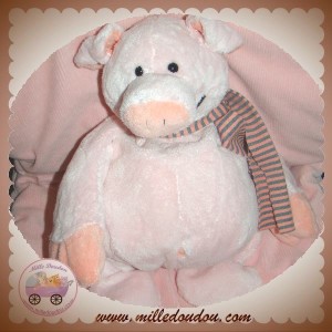 LASCAR DOUDOU COCHON ROSE ECHARPE RAYE 40 CM