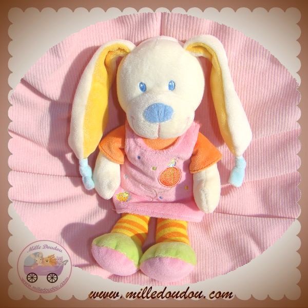 NOUNOURS Doudou reversible lapin ours rose mauve bleu orange chez vous des  demain