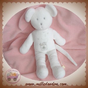 PETIT BATEAU SOS DOUDOU SOURIS BLANCHE VELOURS BRODERIE