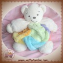 KALOO SOS DOUDOU OURS BLANC PLUME MULTICOLORE ORANGE JAUNE VERT