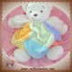 KALOO SOS DOUDOU OURS BLANC PLUME MULTICOLORE ORANGE JAUNE VERT