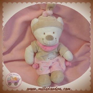 NICOTOY SOS DOUDOU OURS BLANC BEIGE ROSE TAUPE 20 CM 
