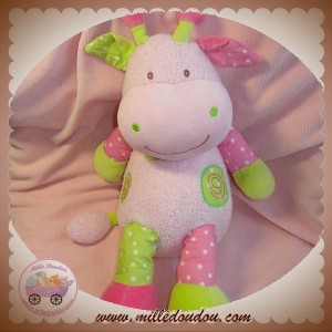 BABYSUN SOS DOUDOU VACHE GIRAFE ROSE VERT SPIRALES 34 cm