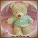 TEX DOUDOU OURS BEIGE PULL RAYE VERT BLEU MOUTON SOS