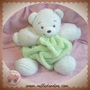 KALOO DOUDOU OURS BLANC CORPS VERT MENTHE PLUME 25 CM