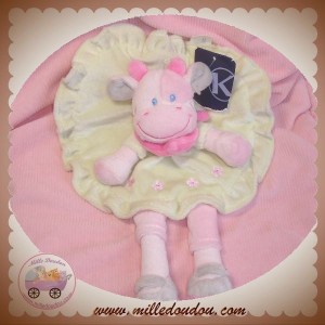 NICOTOY DOUDOU PETIT VACHE GIRAFE PLAT VERT ROBE ROSE SOS