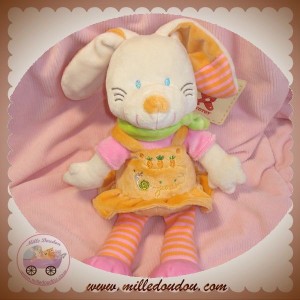 NICOTOY SOS DOUDOU LAPIN BLANC ROBE ORANGE ROSE 9