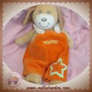 NOUNOURS SOS DOUDOU CHIEN BEIGE SALOPETTE ORANGE TOUTOU 28 cm