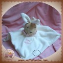 DOUDOU ET COMPAGNIE LAPIN PLAT BLANC BRODERIE COLERETTE ROSE CLAIR