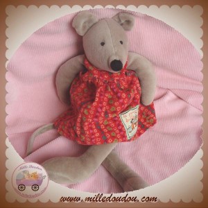MOULIN ROTY SOS DOUDOU SOURIS GRISE ROBE ROUGE